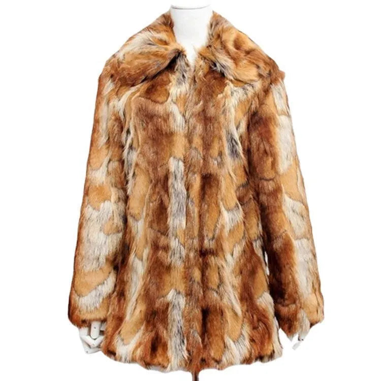 Women's slim fit tiger pattern faux fur jacket with long sleeves on a model.