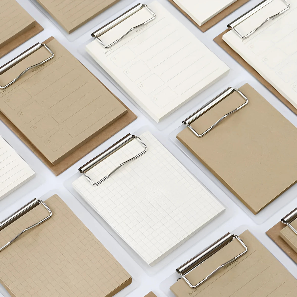 Cowhide colour board sticky note clip with 98x125mm sheets, 50 sheets, and PP board cover in grid or blank options