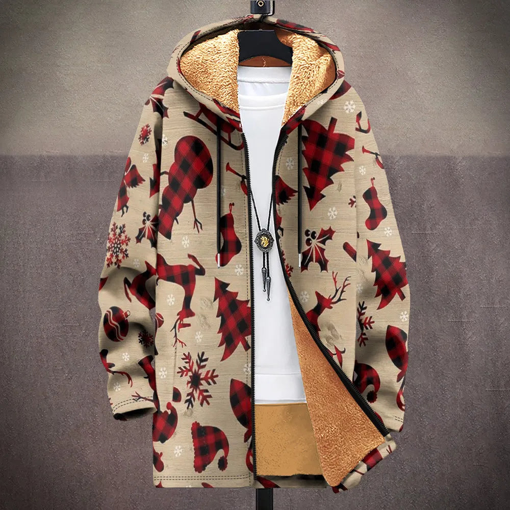 Men's zip-front hooded cardigan with multicolour digital printed pattern in loose fit