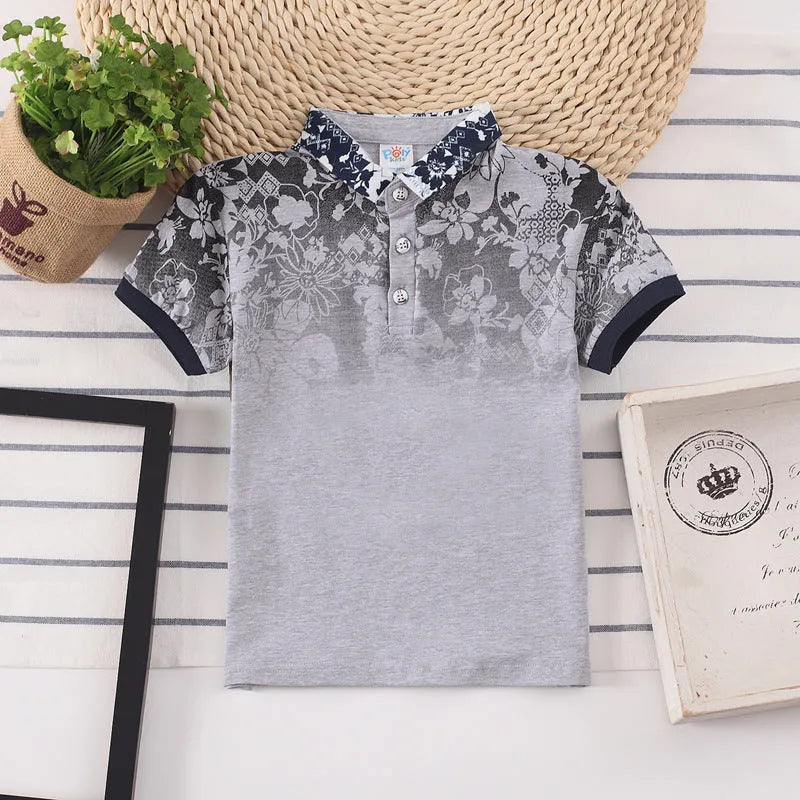 Children's short sleeve cotton shirt with lapel collar in solid colours