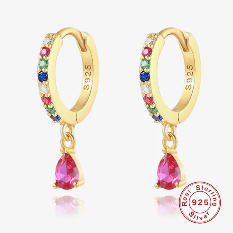 S925 sterling silver water drop earrings with diamond detail in gold or silver plating.