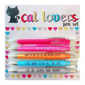 Set of 10 automatic push-action pen markers with cat and dog designs in beaded bag packaging