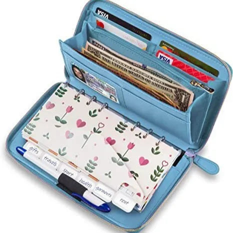 PU leather anti-theft card holder wallet with RFID blocking, shown in multiple colours