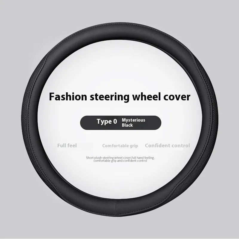 Leather steering wheel cover in navy blue for 38cm car steering wheel