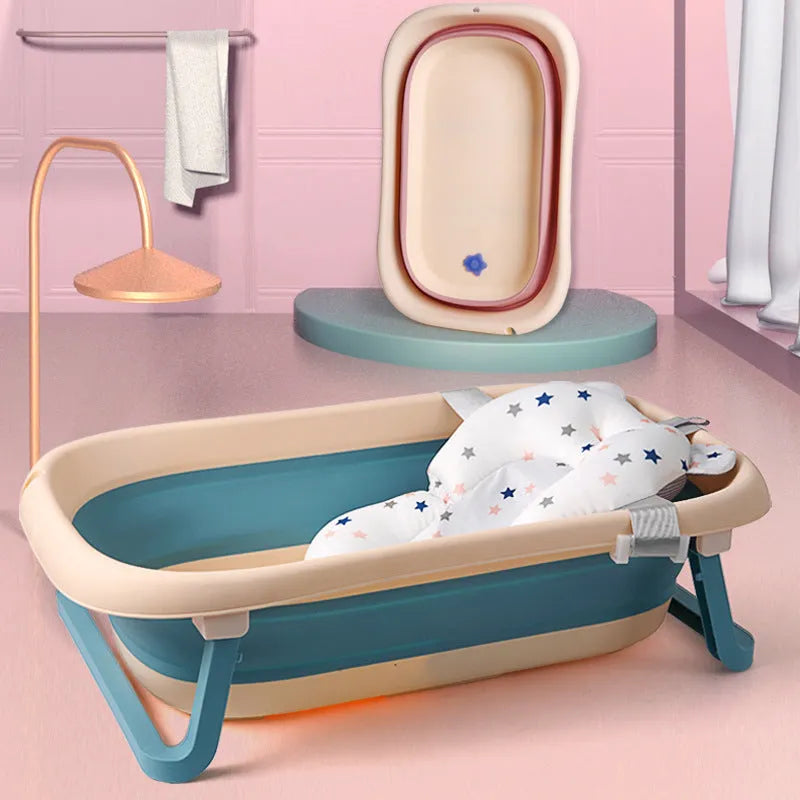 Foldable baby bath support mat with styrofoam fill in white star pattern on a baby bathtub
