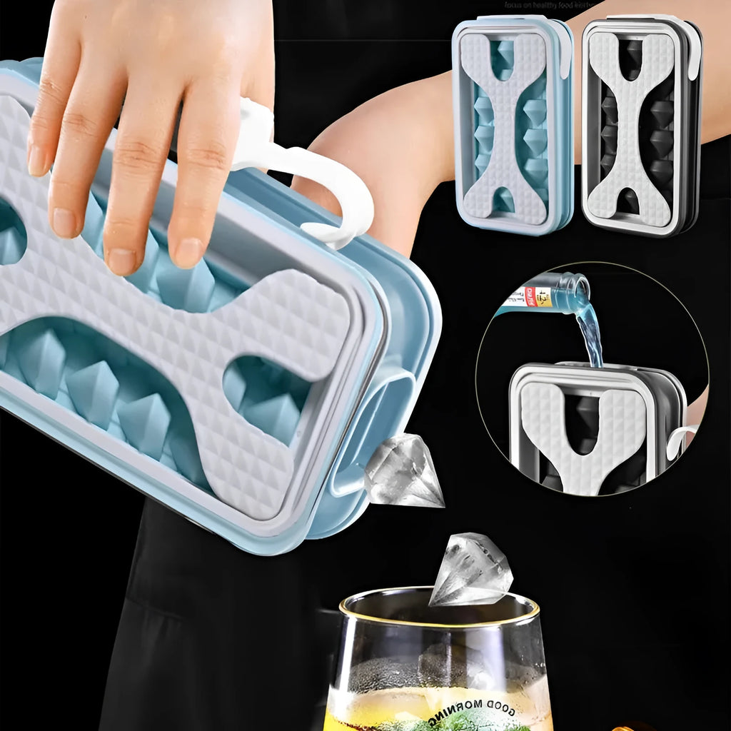 Silicone ice ball mould water bottle with diamond curling design in light grey, sky blue, or white colours