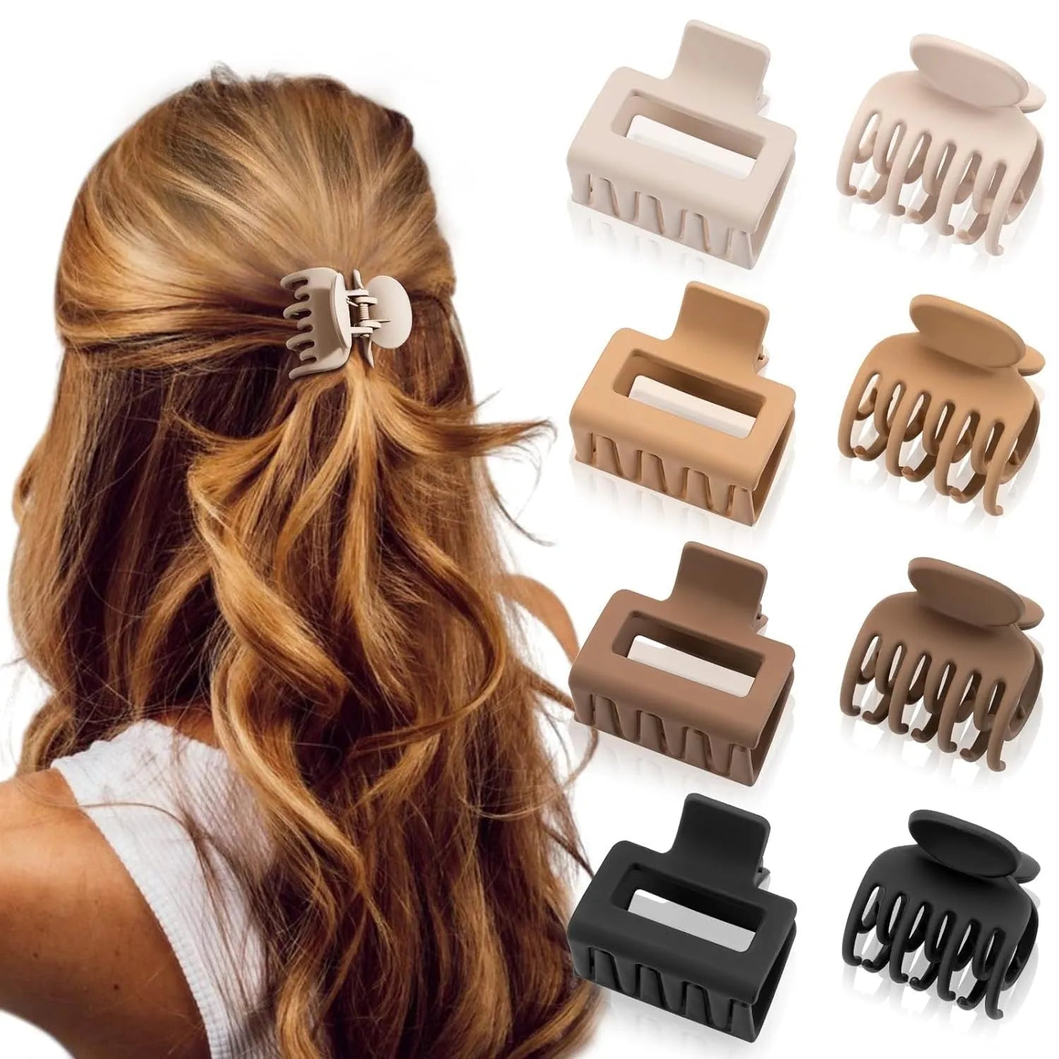 Six rose red hexagonal plastic hair clips with frosted grip, each in a separate clear OPP bag.