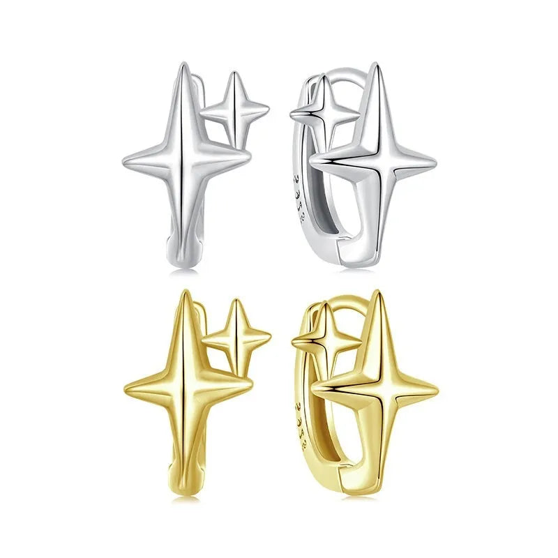 Sterling silver minimalist star ear clips with XINGX design elements and clip-on back