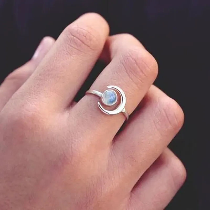 Antique silver moonstone ring for women with adjustable opening on copper band