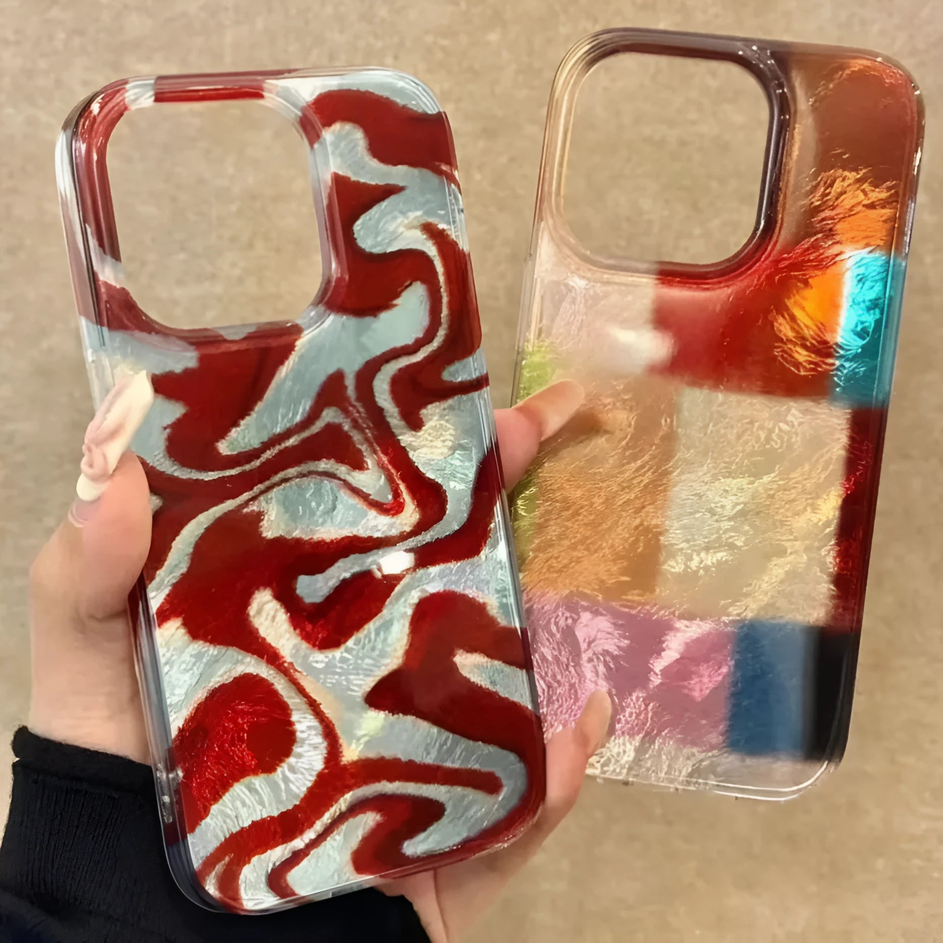 Frosted PC all-inclusive phone case for Apple iPhone with corrugated multi-colour blocks glacier pattern