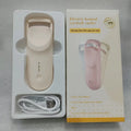 USB electric heating eyelash curler in plastic, shown with data cable.