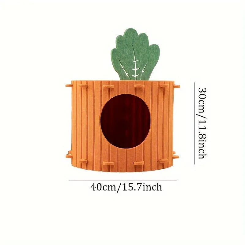 A soft grey felt cat tunnel nest with a round entrance, shown in two different sizes.