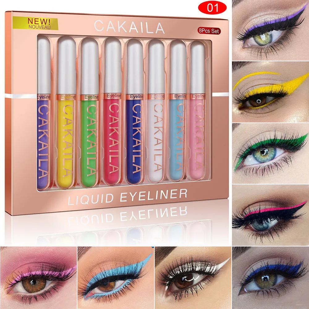 CAKAILA Kakaila 8 colour liquid eyeliner set with fine tip applicator in assorted shades