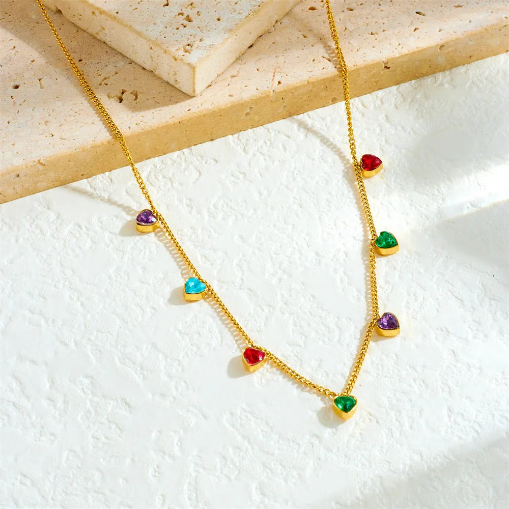 Gold-plated heart necklace on adjustable stainless steel chain