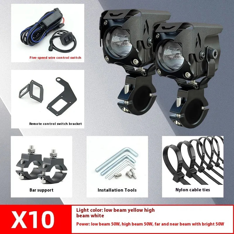 Motorcycle LED spotlight with bracket and remote switch for far/near beam control