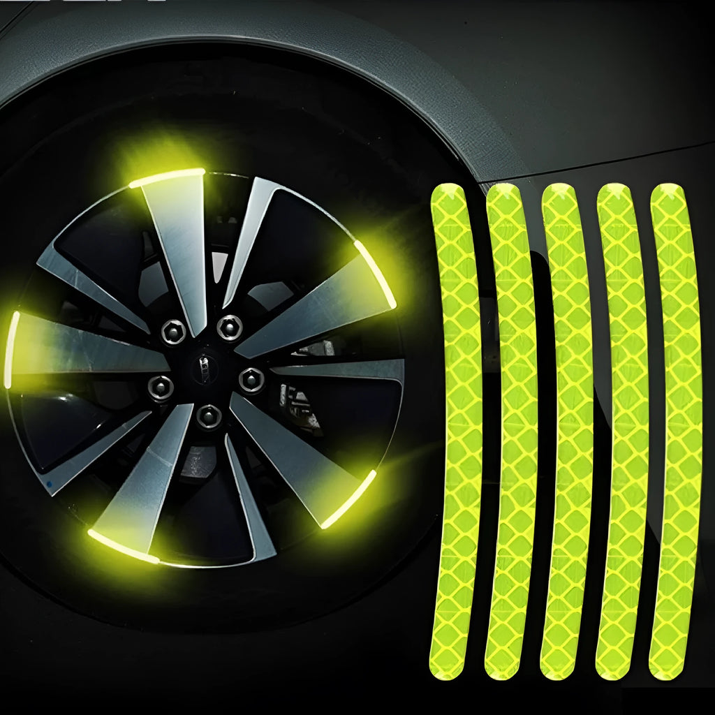 Twenty arc-shaped PVC reflective stickers for car wheel hub application in selected colour