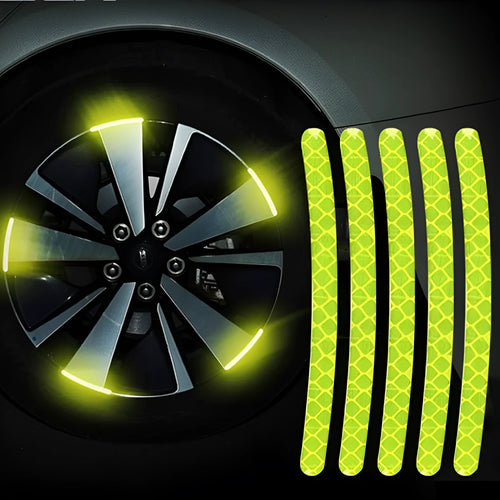 Twenty arc-shaped PVC reflective stickers for car wheel hub application in selected colour