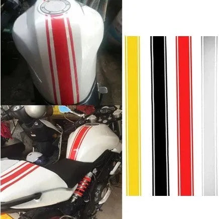 Motorcycle gas tank reflective sticker measuring 50cm by 4.5cm in black red silver yellow colours