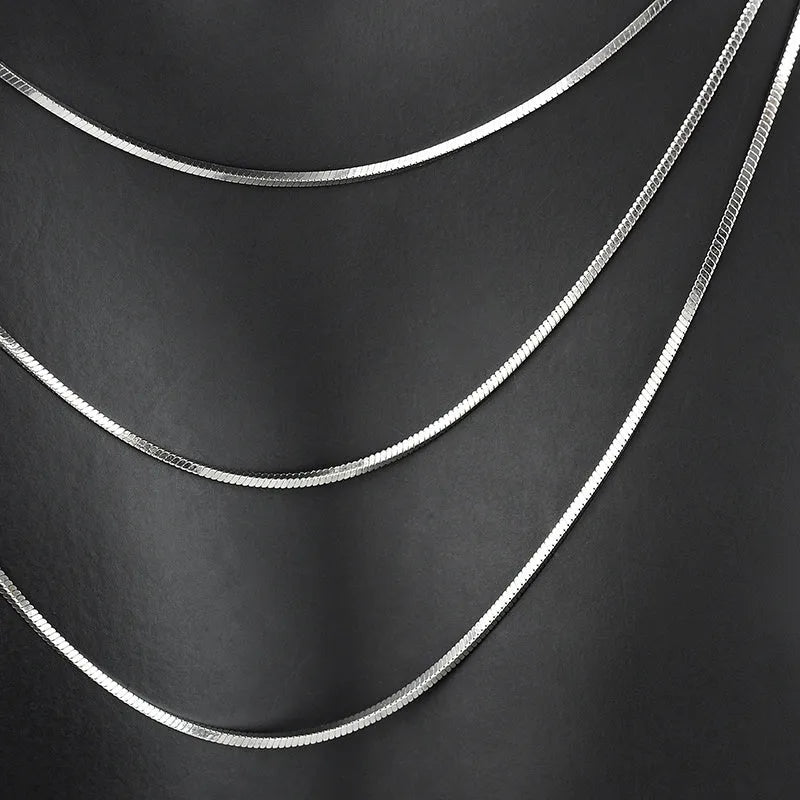 S925 sterling silver plated platinum necklace with fine snake bone chain, unisex 1.5mm width, silver colour