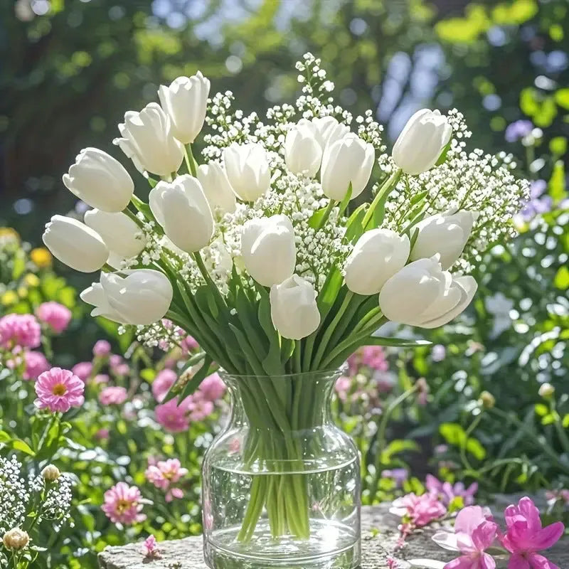 Tulip starry combination artificial flower bridal bouquet 30 piece flocked plastic set