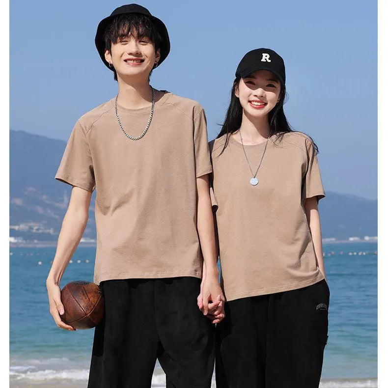 Men's pure cotton straight short sleeve t-shirt in solid colour on hanger