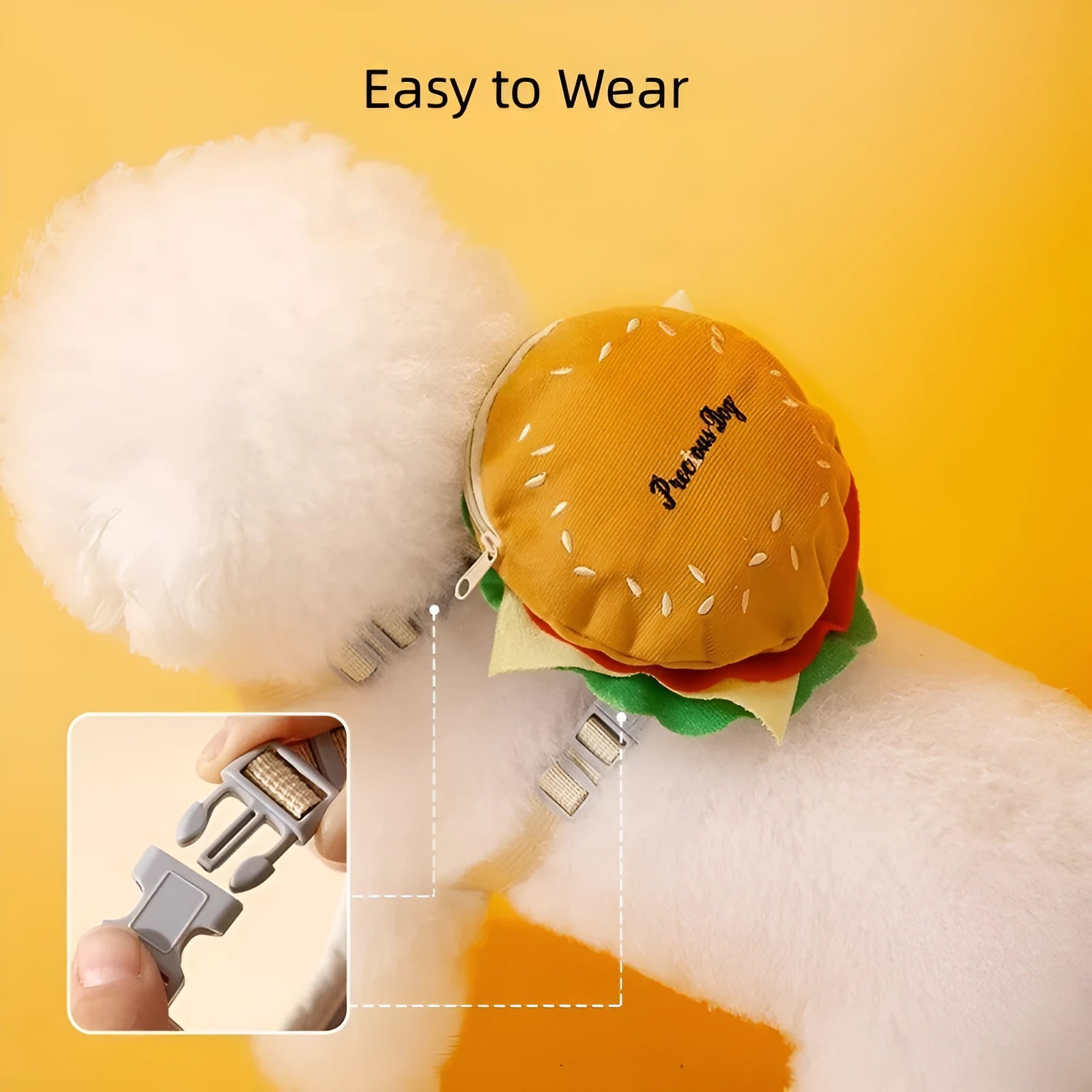Cartoon hamburger chips design adjustable dog vest harness with walking rope in four pattern options