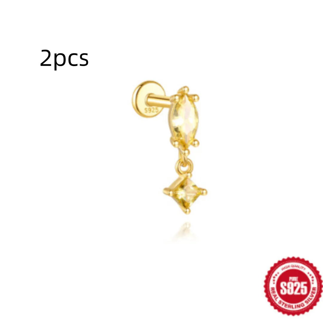 S925 sterling silver water drop earrings with flat spiral puncture in a gold colour finish.
