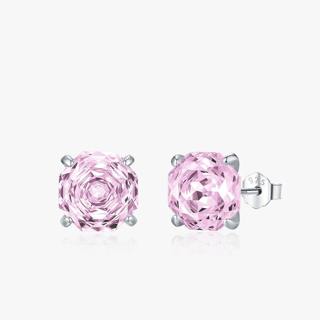 S925 sterling silver rose stud earrings with pink finish in 6mm and 8mm sizes