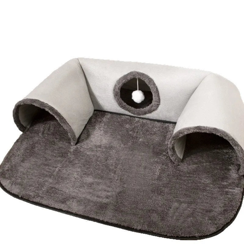 U-shaped cat tunnel channel rolling dragon bed in gray cloth with removable washable cover, large size