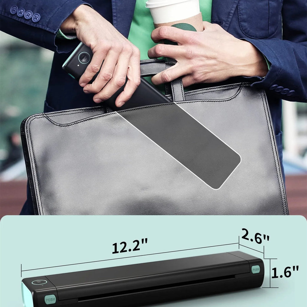 Phomemo M08F A4 portable thermal printer in compact design with multiple colour options