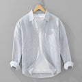 Men's loose long-sleeved pure cotton shirt in grey stripes or blue and white stripes, cardigan style, sizes M to 3XL