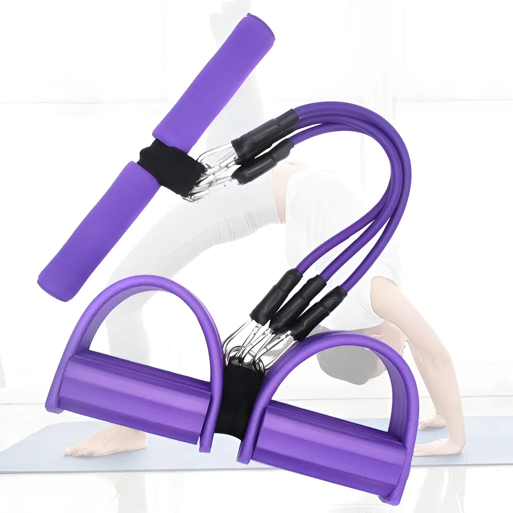 Three-tube removable TPE pedal tension device foot stretch rope for leg crunches in blue, pink, purple or red