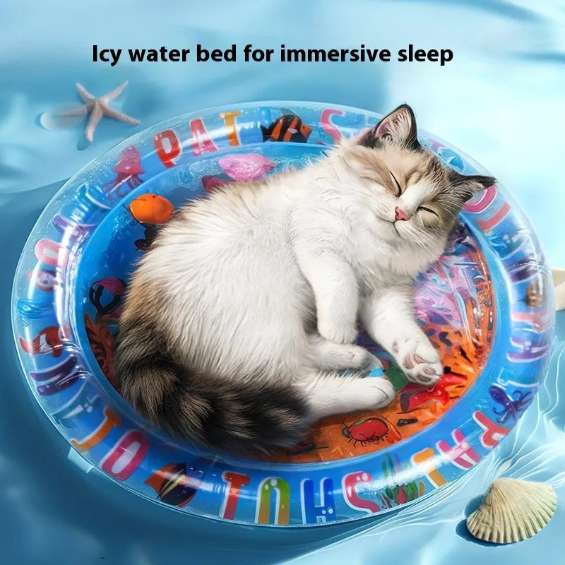 PVC inflatable pet cooling water mattress with underwater world design for dogs and cats