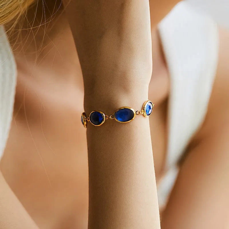 Copper geometric bracelet with glass inlay in blue, green, or multicolor colours