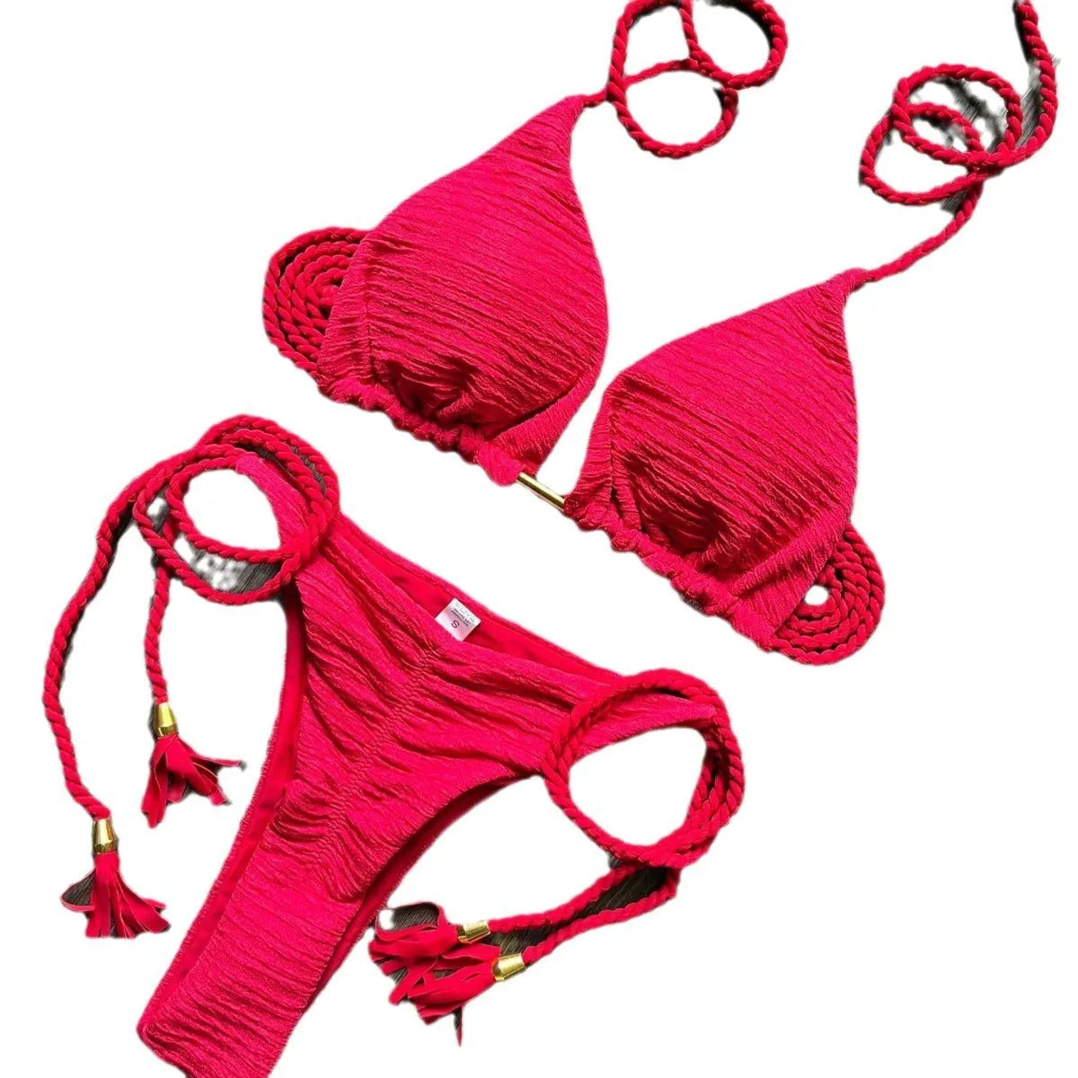 Women's fashion braided rope bikini suit cotton lined nylon swimwear solid colour