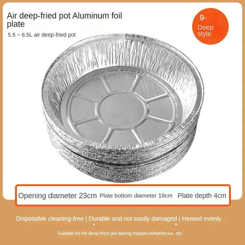 Non-stick aluminium foil air fryer liner, round 8 inch deep plate, disposable oil-proof tray with 4 cm edge