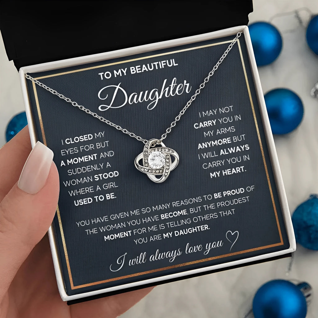 Silver four-leaf clover hollow pendant necklace on clavicle chain with gift box and card