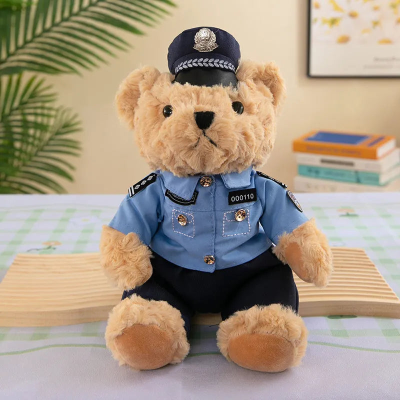 Fire Bear Police Teddy Doll Plush Toys 30cm - Blue Fire Bear variant on display