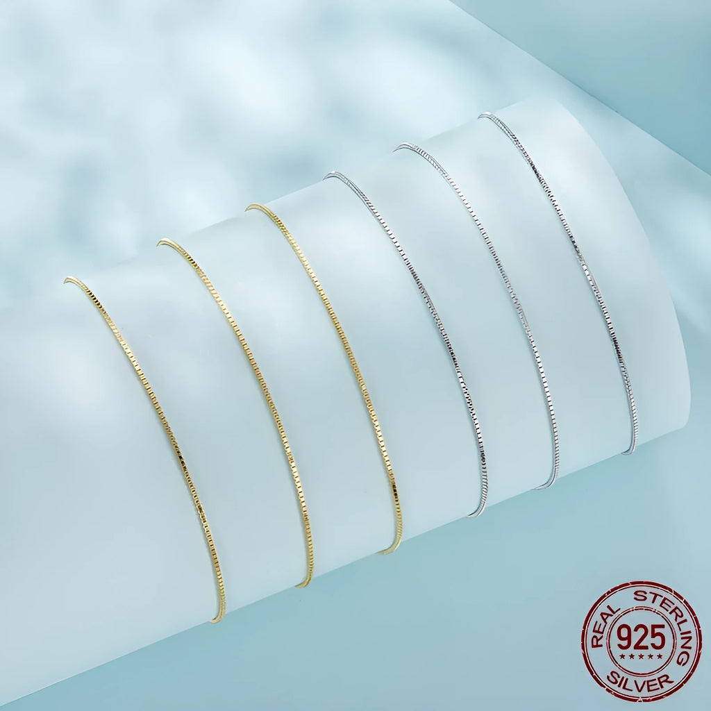 S925 sterling silver box chain necklace in silver finish, 40cm length