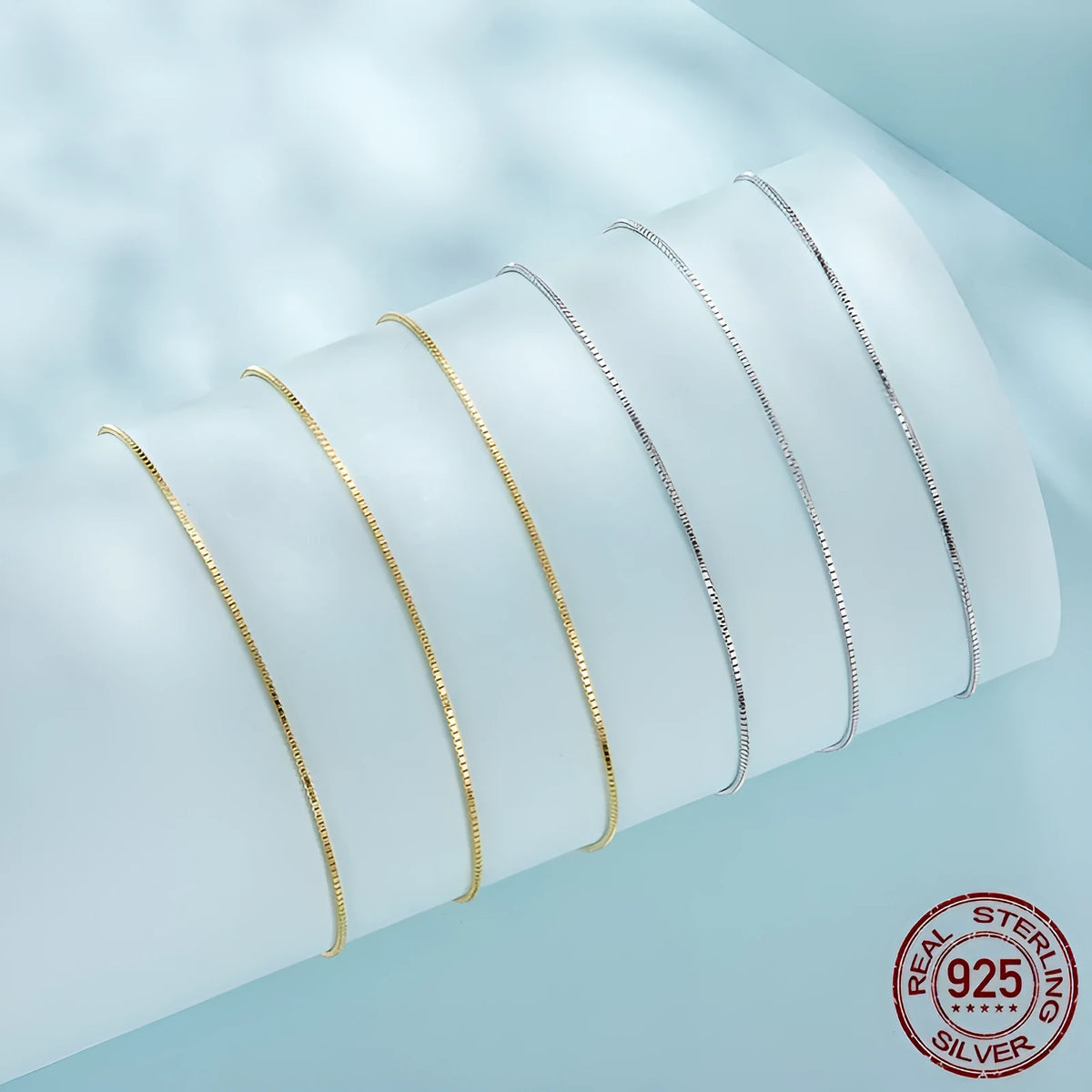 S925 sterling silver box chain necklace in silver finish, 40cm length