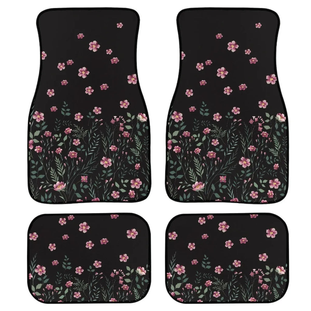 Black rubber car foot mat set, four pieces with 20mm thickness for vehicle footwell protection.