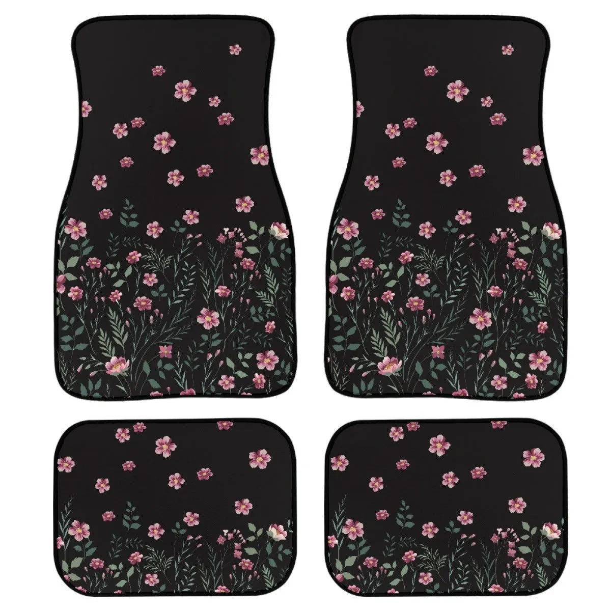 Black rubber car foot mat set, four pieces with 20mm thickness for vehicle footwell protection.