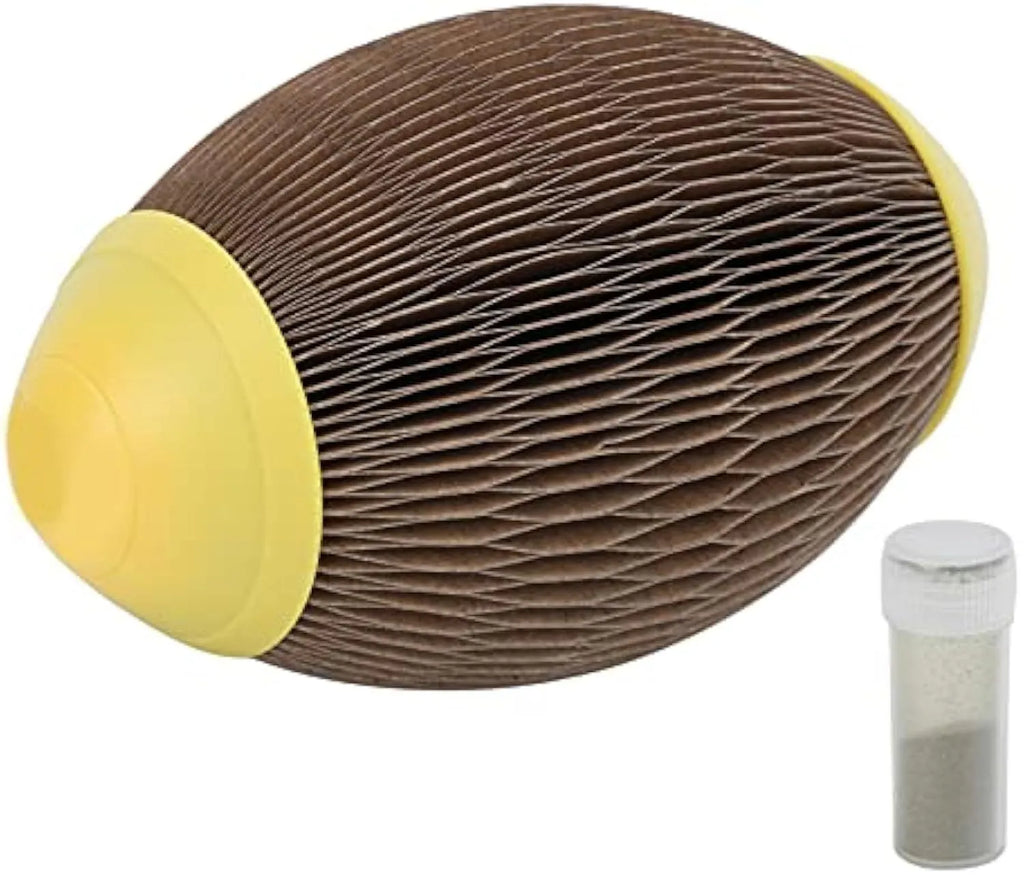 Elliptical corrugated paper catnip football toy for scratching and play