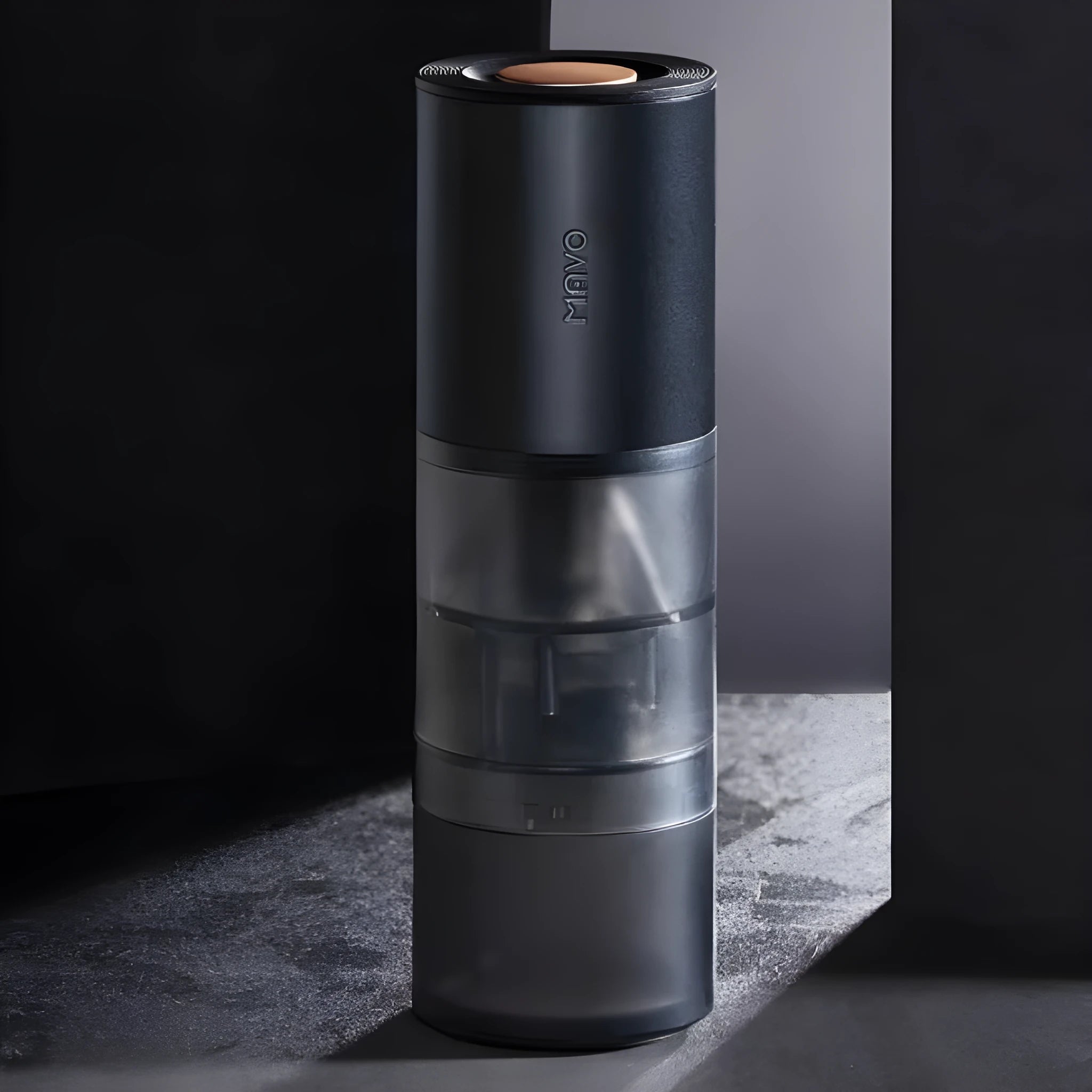 Electric coffee bean grinder with stainless steel blade and black housing