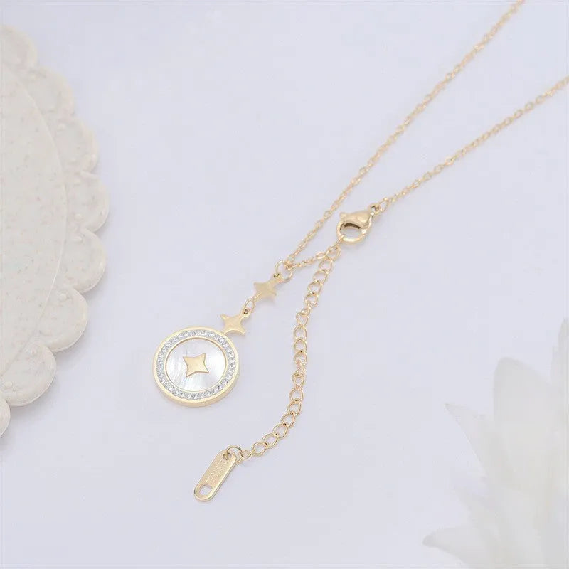 Women's six-pointed star titanium steel necklace with geometric pendant on O-ring chain
