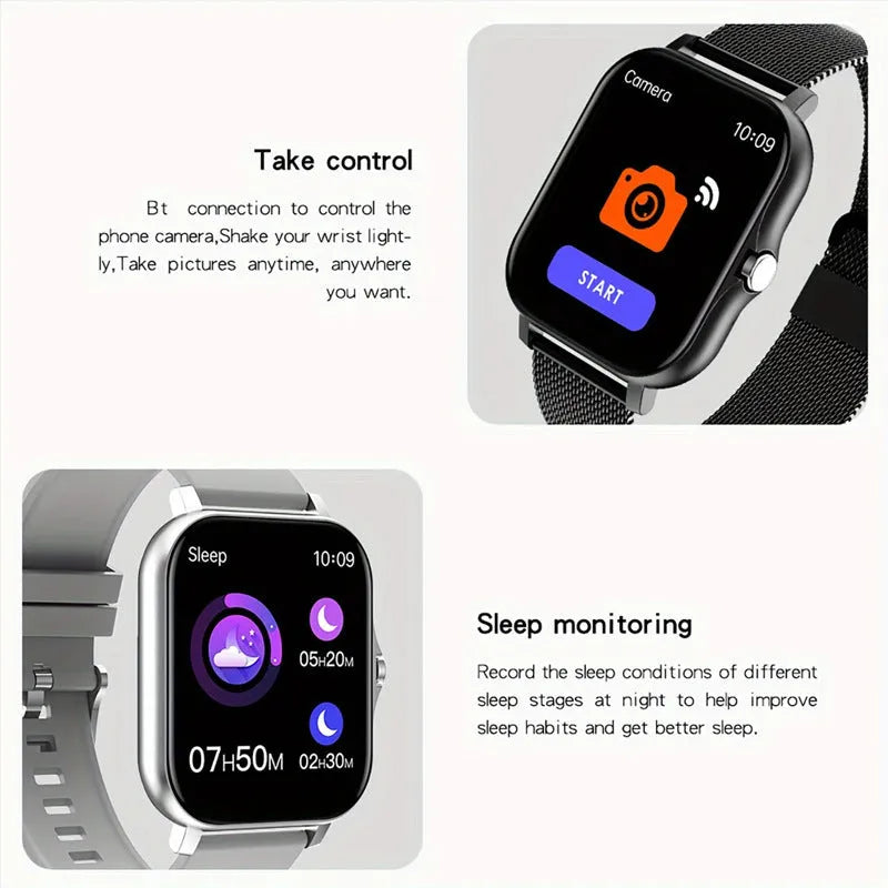 Smart watch with 144-inch screen showing heart rate display and Bluetooth calling interface