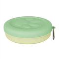 A collapsible portable dog bowl in light pink or green, shown in Small and Large sizes.