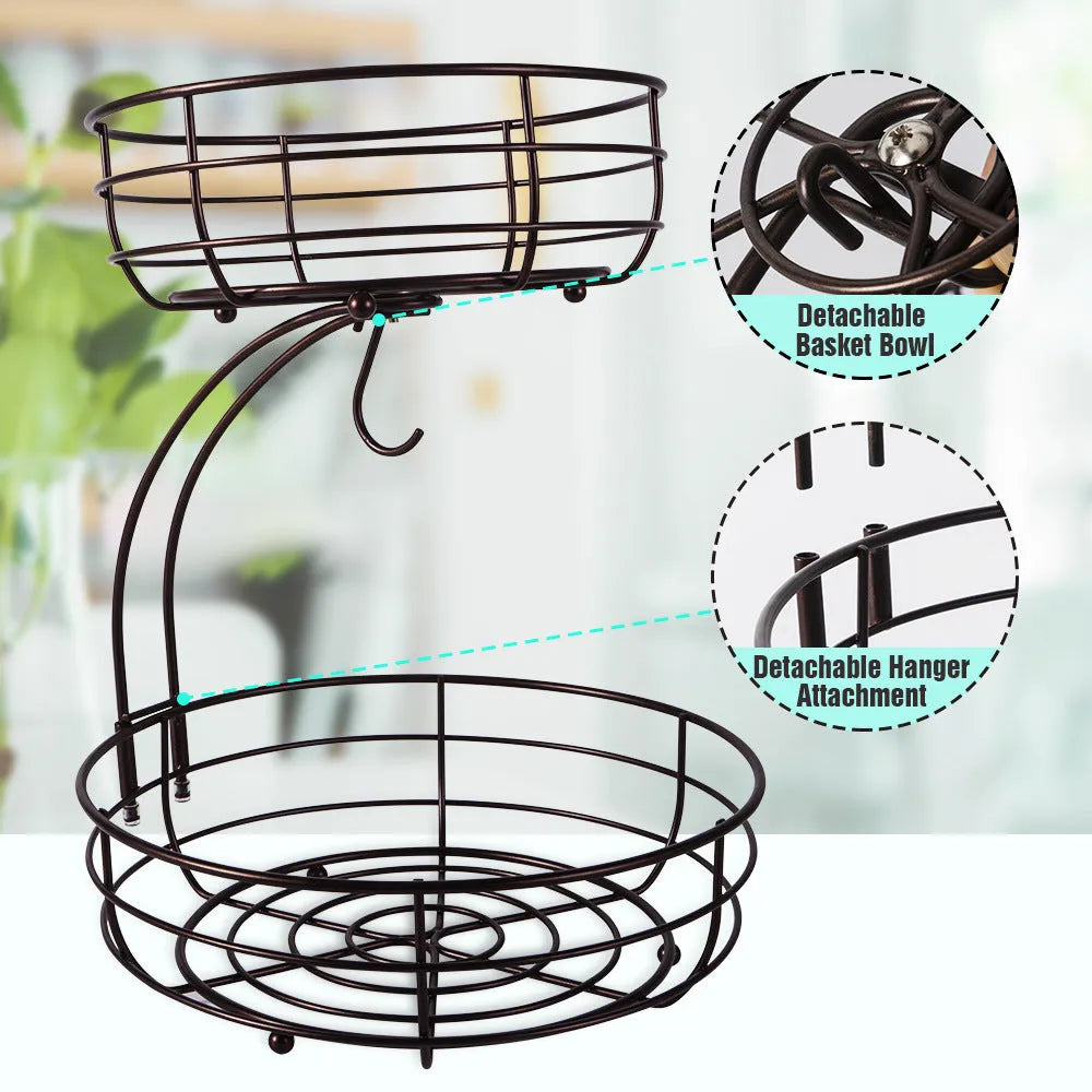 Black and gold wrought iron double-layer fruit and vegetable storage basket