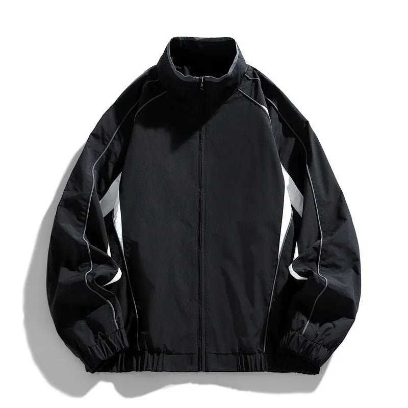 Men's loose fit polyester windproof coat in solid colour for spring autumn, shown in 1572 Amber Black