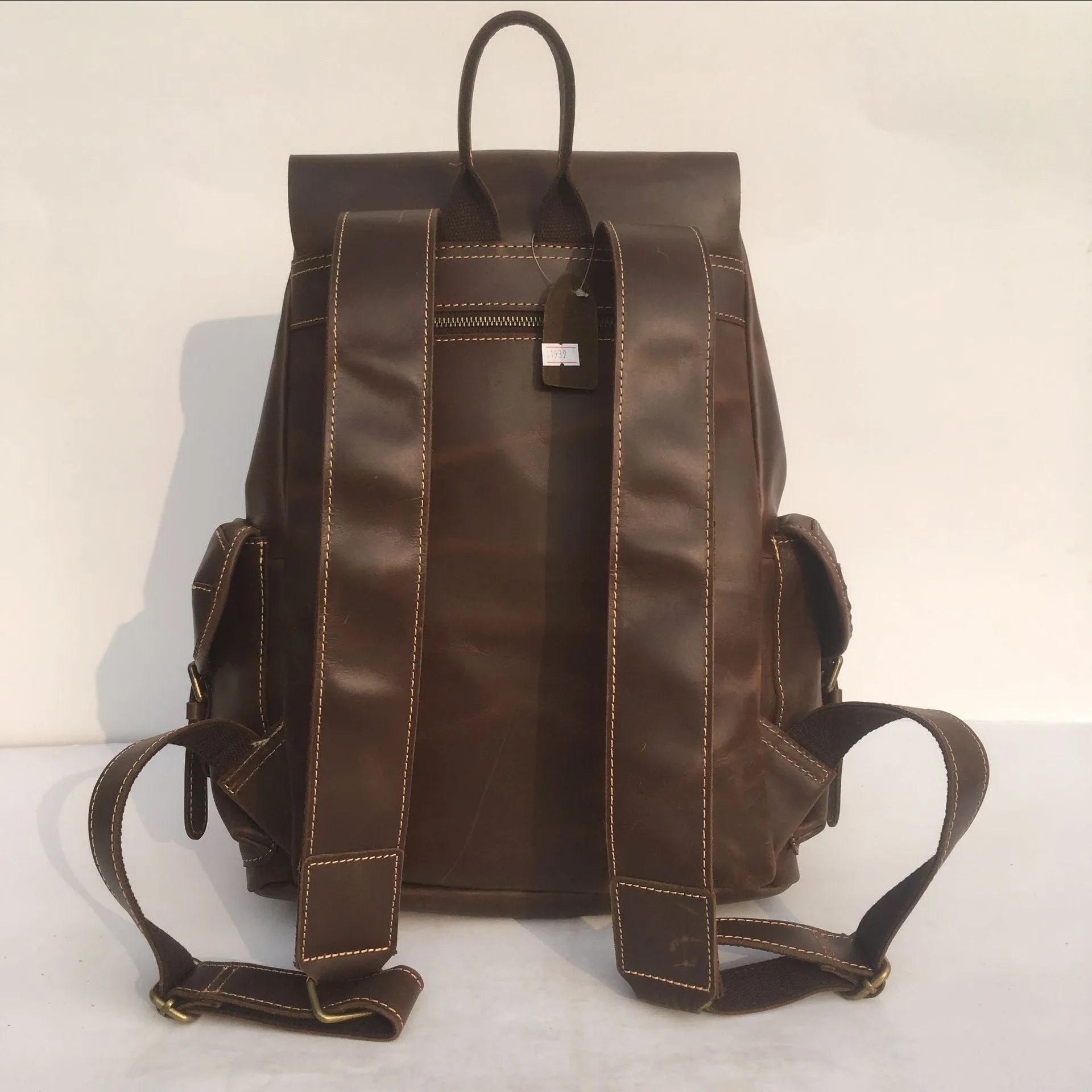 Coffee brown genuine leather men's backpack with air pillow belt comfort system